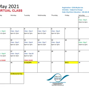 May 2021 Virtual Classes
