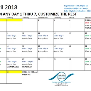 Begin ANY Class Day 1 thru 7, Customize the rest. Military Discounts Available.