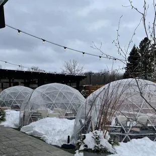 Igloos and a patio.
