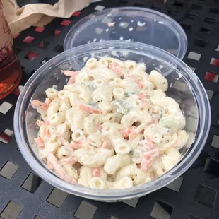 Mac salad.  Takes me back to my days in Hawaii, where the mac salad is creamy and onoliscious!