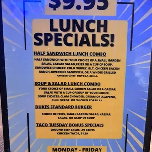 Weekly Lunch Specials Menu