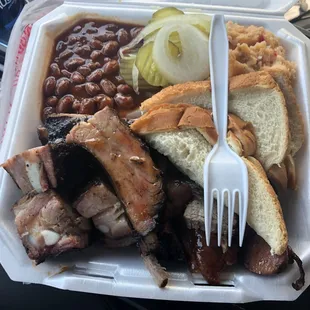 3-Meat Plate (Ribs, Sliced Beef, Sausage)   The whole package!