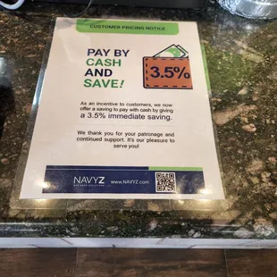 Notice that you'll "save" if you pay in cash.
