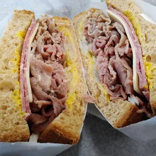 "Gracie" roast beef with swiss and salami, mustard