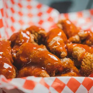 a basket of chicken wings