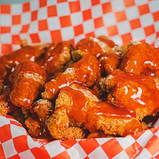 a basket of chicken wings