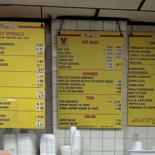 menus on the wall of a restaurant