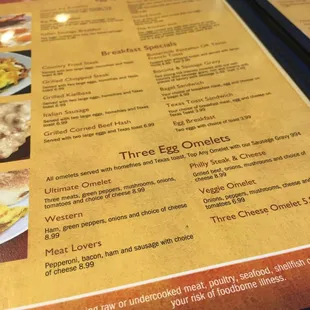 a menu for breakfast