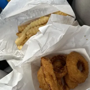Onion rings (10/10) and fries (5/10)