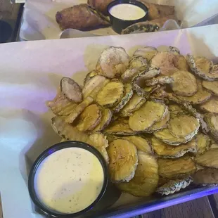Fried pickles and egg rolls