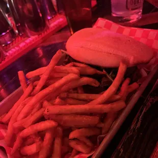 Fries and smothered short rib sando