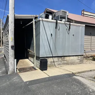 a storage unit on the corner of a street