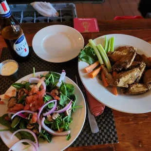 Naked wings and a spinach dinner salad