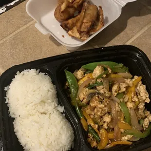 Fried Chicken Dumplings (6) and a chicken dish
