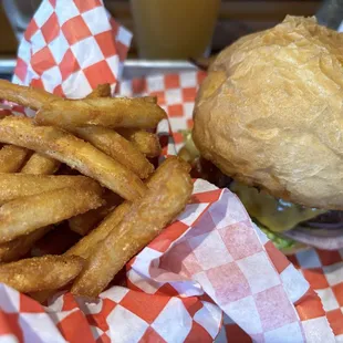 Dukes burger with fries