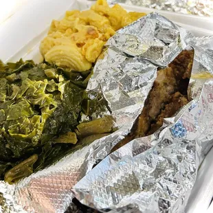 Greens mac and Fried Chicken (Dinner)