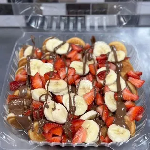 strawberries, bananas and chocolate