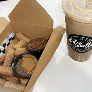 Churros with nuttella! Hazelnut iced coffee