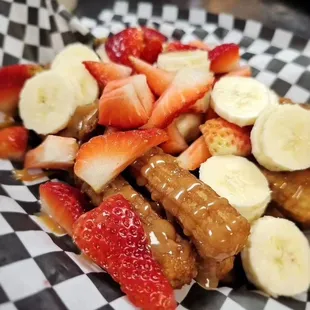 bananas, strawberries, and strawberries