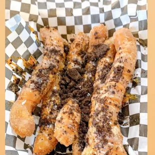 Churros with caramel and crushed oreos!!!