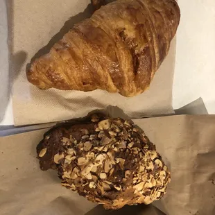 Almond croissant and regular croissant