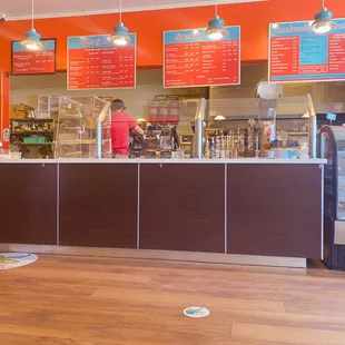 the counter area of a coffee shop