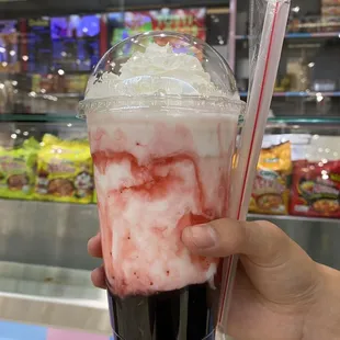 Strawberry Coconut Smoothie with extra boba