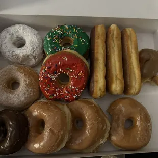 a variety of donuts in a box