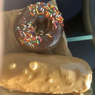 Maple bar and chocolate donut