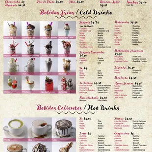 a menu for desserts