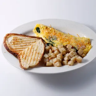 an omelet and potatoes