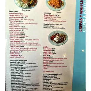 Menu.Dulce Mami Cafe.Crapes &amp; Waffles Cookies IceCreams Desserts Shakes Coffees Breakfast Sandwiches Nice Service! Cool!