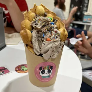 Cookie Smash with Bubble Waffle, topped with crumbled M&amp;Ms