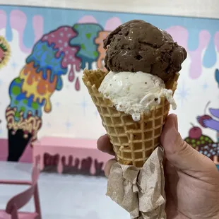 Great service, fresh waffle cones, &amp; had a great taste. The pic is Coffee Crunch &amp; Bourbon Butter Pecan.