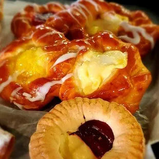 a variety of pastries on a tray