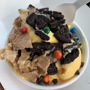 Vanilla Sundae with lots of fun toppings.