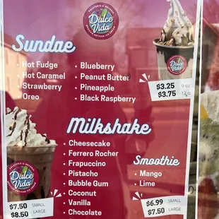 Dessert menu