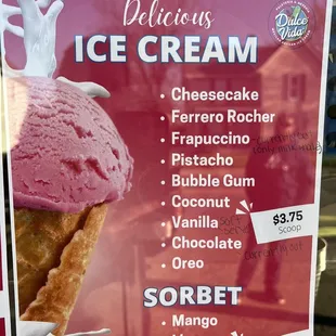 Dessert menu