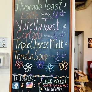 a menu on a chalkboard