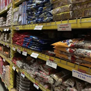 shelves of food in a grocery store