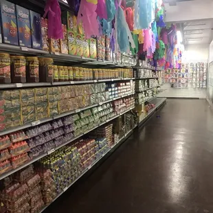 a wide aisle of candy