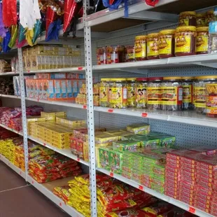 shelves of condiments