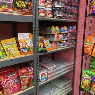 shelves of snacks and candy