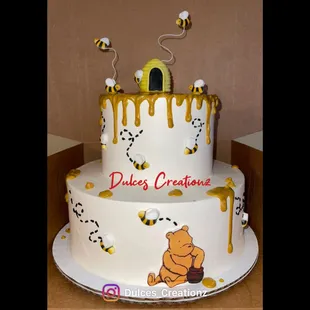 Winnie Pooh cake on whipped cream frosting