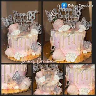 Butterflies and strawberries cake
