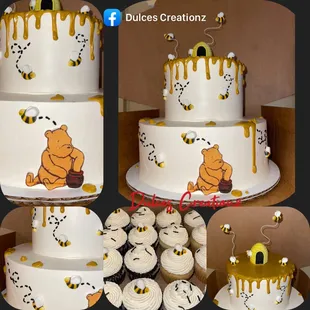 Winnie Pooh cake and cupcakes