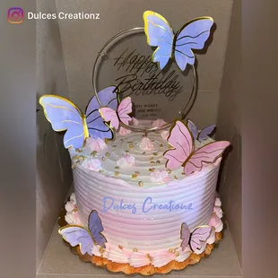 Butterfly cake on whipped cream frosting