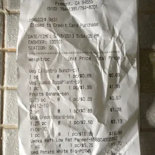 Receipt :price of rice I bought the same bag of rice in $12 from namaste plaza and they charged me 17.. Cilantro is 2 times pric