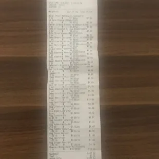 Bill for groceries at Dulhan