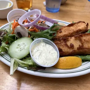 Halibut Fish &amp; Chios for the win with a side salad. Was truly delicious.